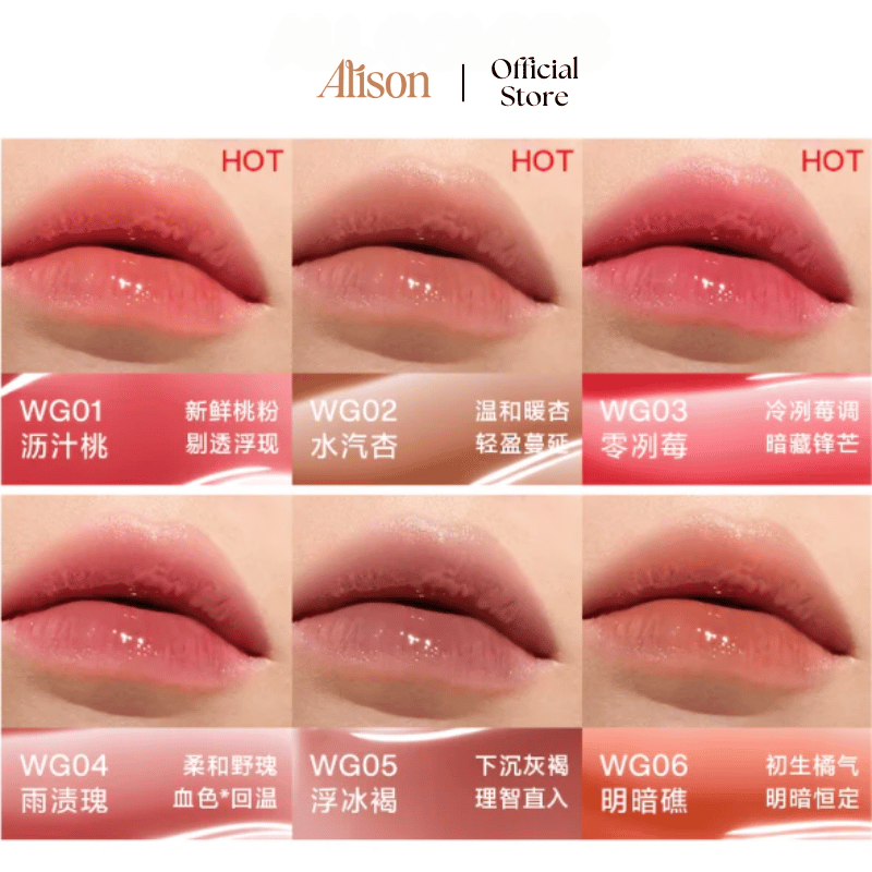 Aqueous Sensation Lip Glaze có bảng màu đa dạng, giúp làm trắng răng, trắng da, phù hợp với mọi phong cách trang điểm.